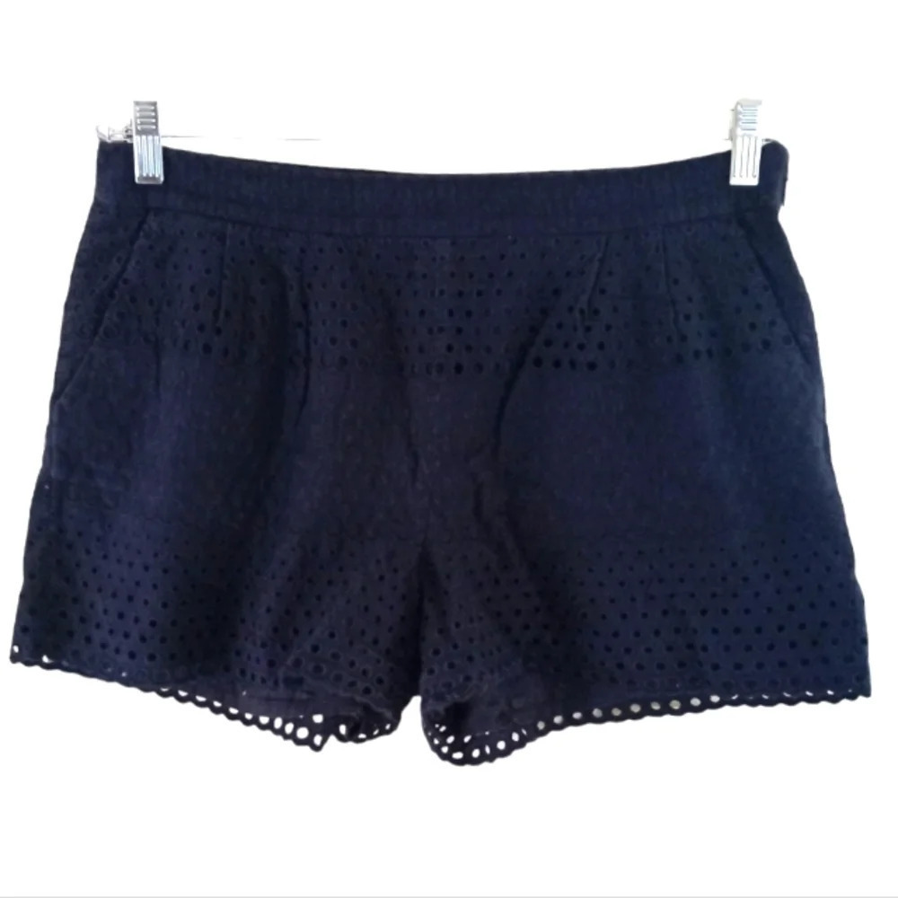 J. Crew Navy Blue Hidden Side Zip Eyelet Lined Shorts Size 8 W/ Pockets